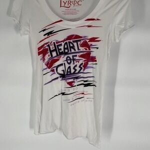 Lyric Lover Blondie Heart of Glass Graphic Tee White Small Short Sleeve Raw Hem